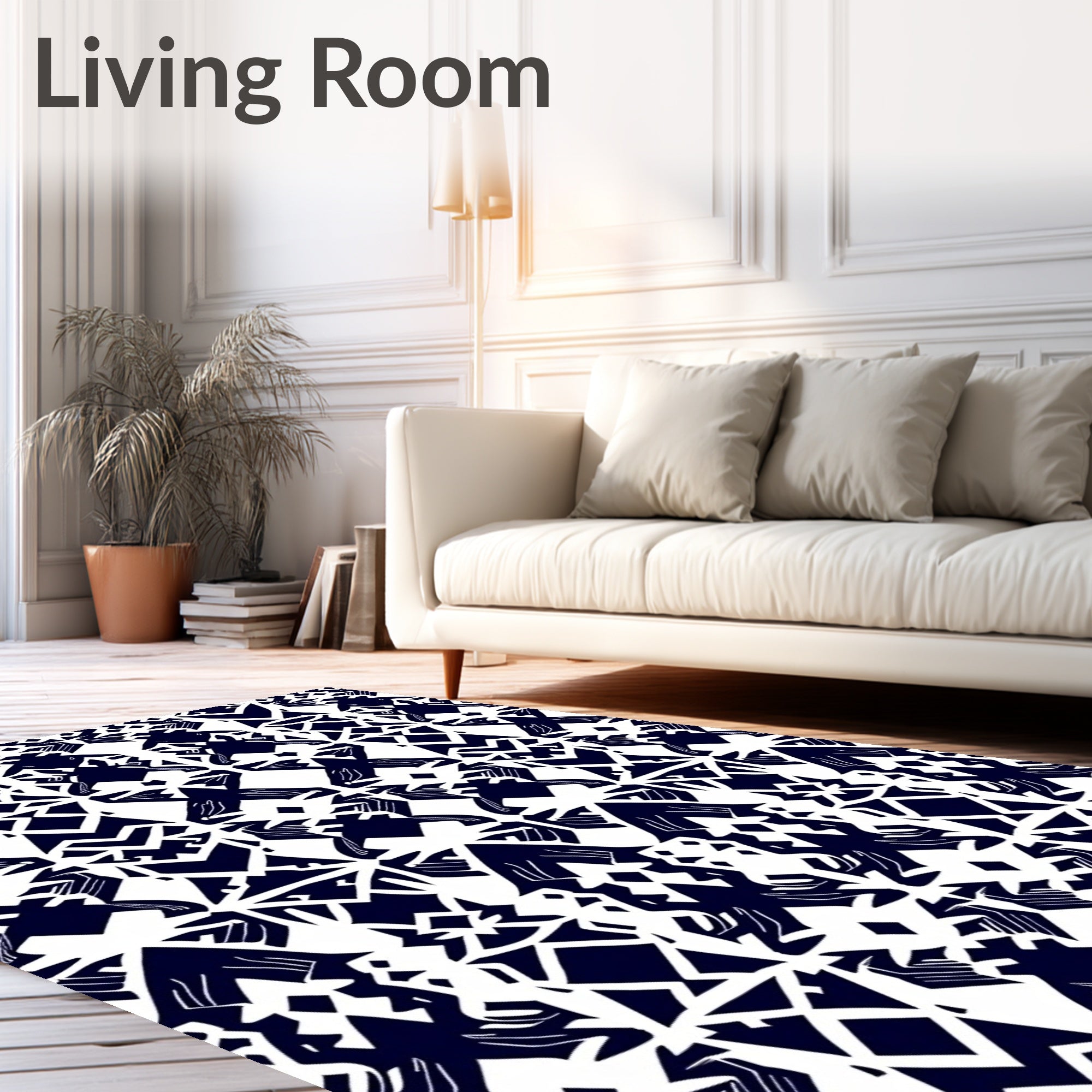 Dark Navy White Abstract Geometric Design Rug