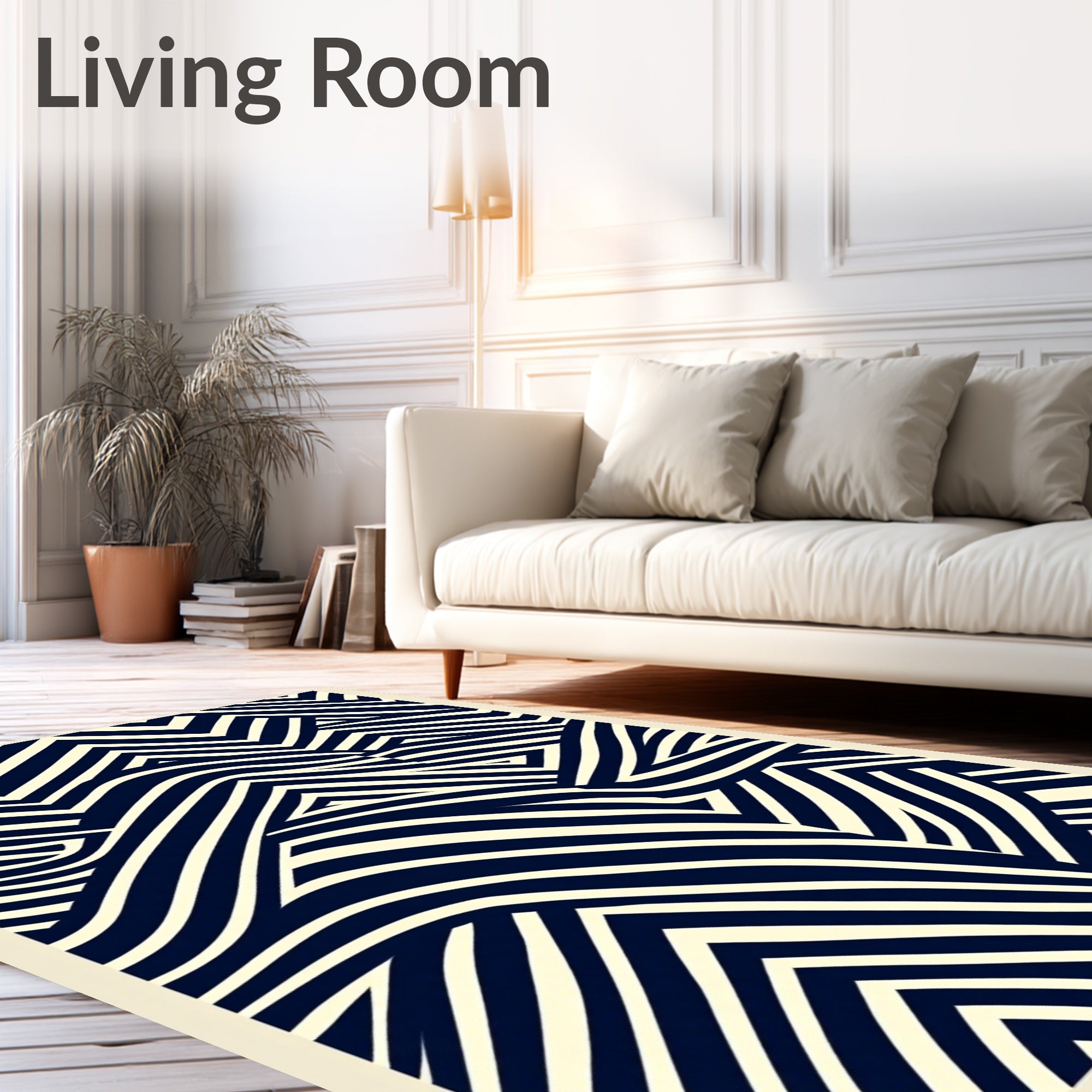 Abstract Navy Cream Geometric Rug