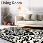Classic Floral Palmette Black and Cream Rug