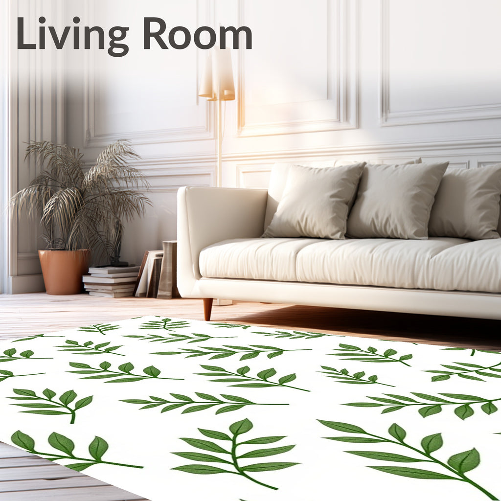 Simple Green Leaf Branch Pattern Rug