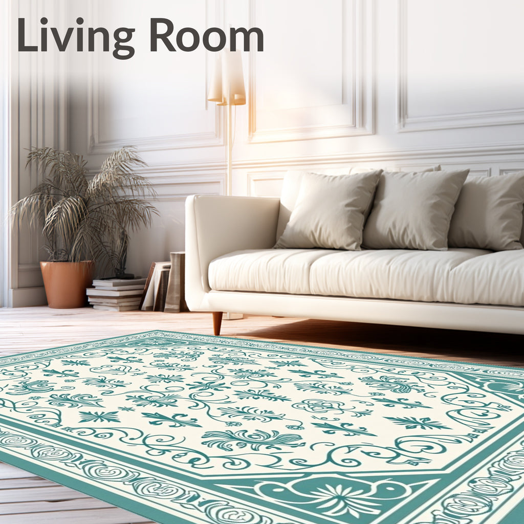 Classic Teal Floral Intricate Pattern Rug