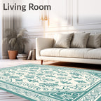 Classic Teal Floral Intricate Pattern Rug