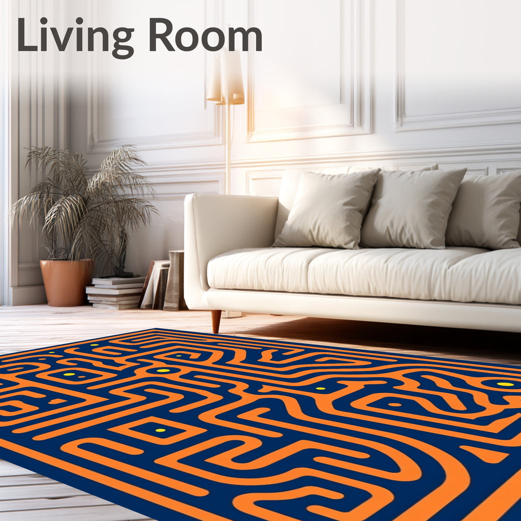 Orange Maze Pattern on Navy Rug