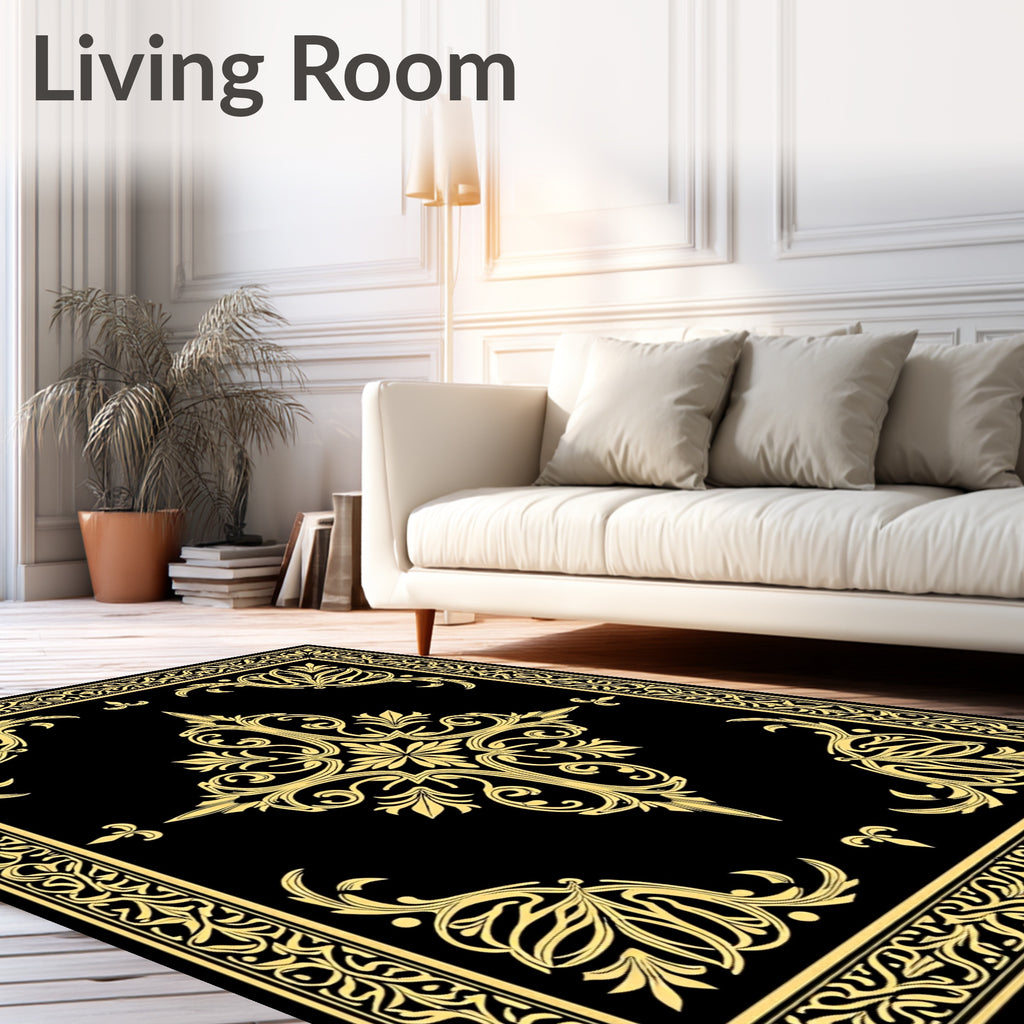 Elaborate Gold Floral Motif Rug