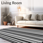 Bold Black White Striped Design Rug