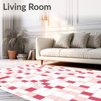 Pink And White Geometric Pixel Pattern Rug