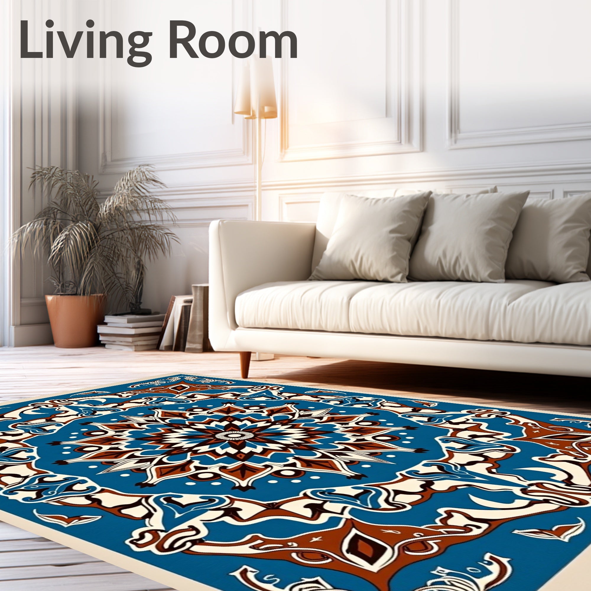Ornate Blue Brown Mandala Pattern Rug