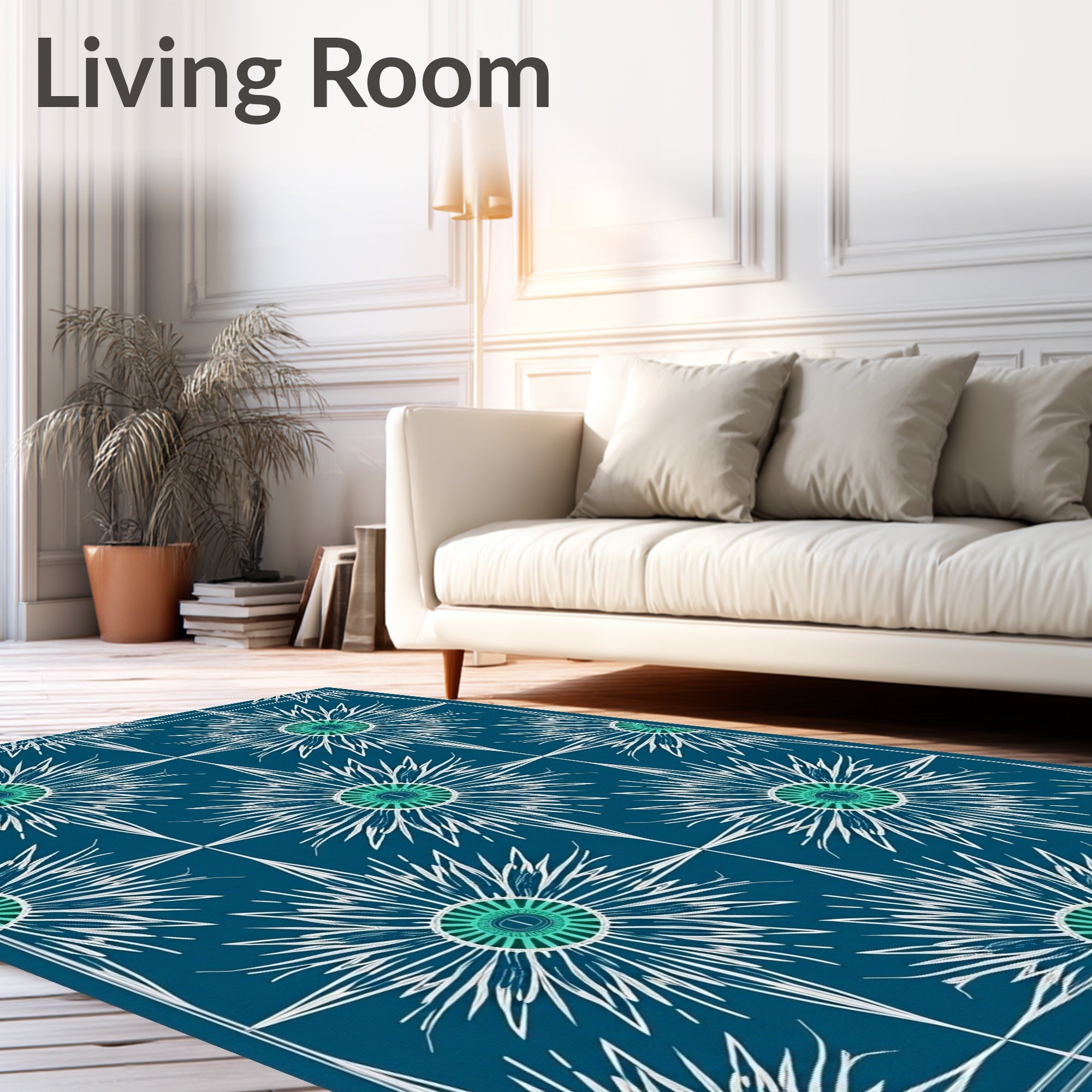 Abstract Starburst Teal White Pattern Rug