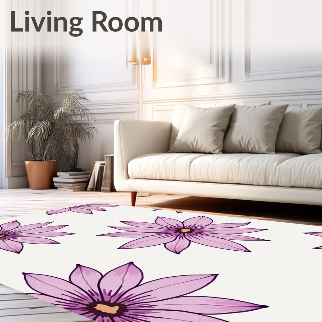 Purple Aster Floral Pattern Rug