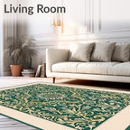 Intricate Floral Scrollwork Green Gold Rug