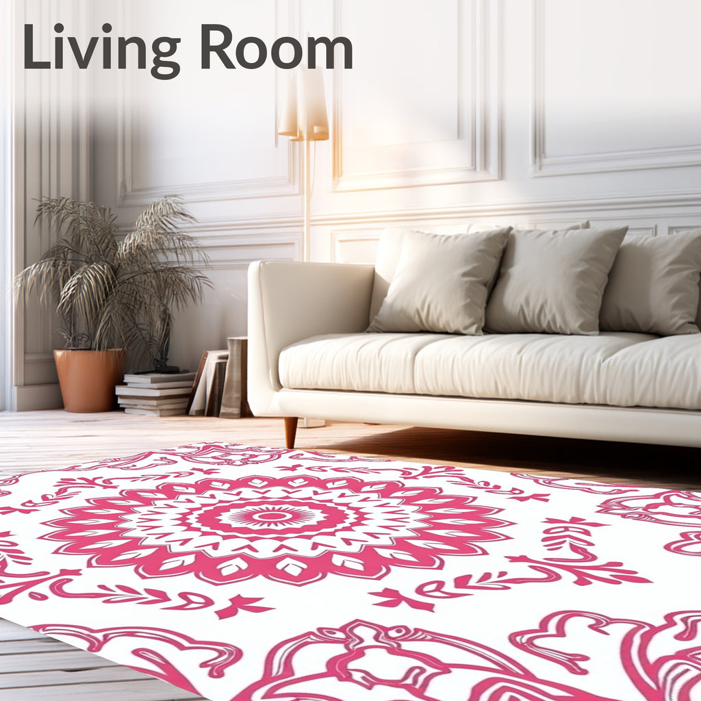 Vibrant Pink Floral Mandala Pattern Rug