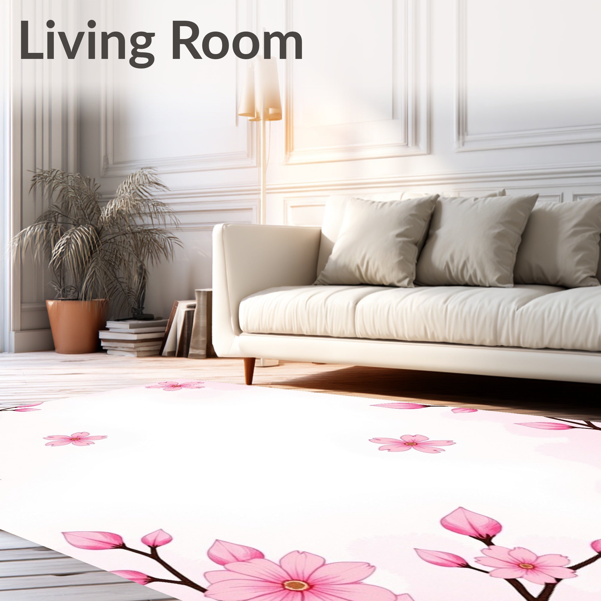 Pink Cherry Blossom Floral Pattern Rug