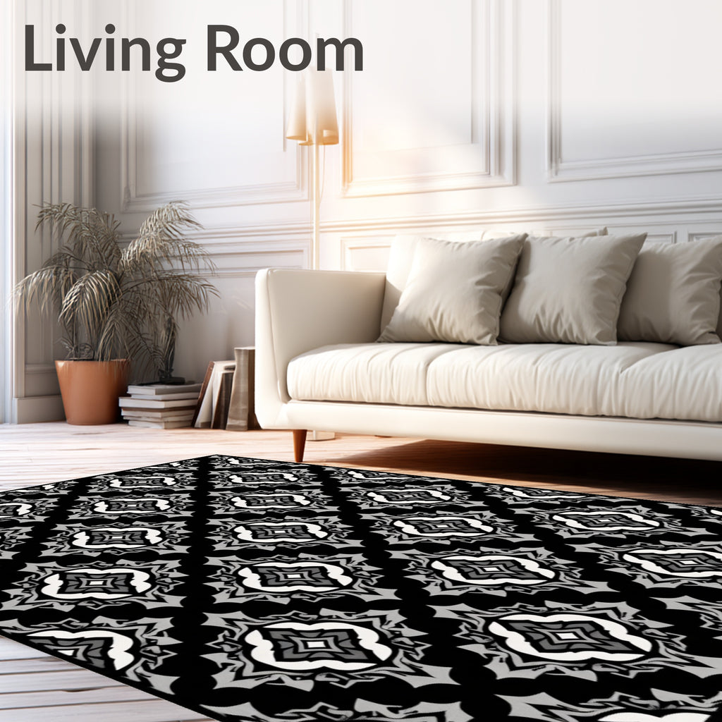 Monochromatic Ornate Tile Pattern Rug