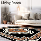 Ornate Floral Border Black Rug