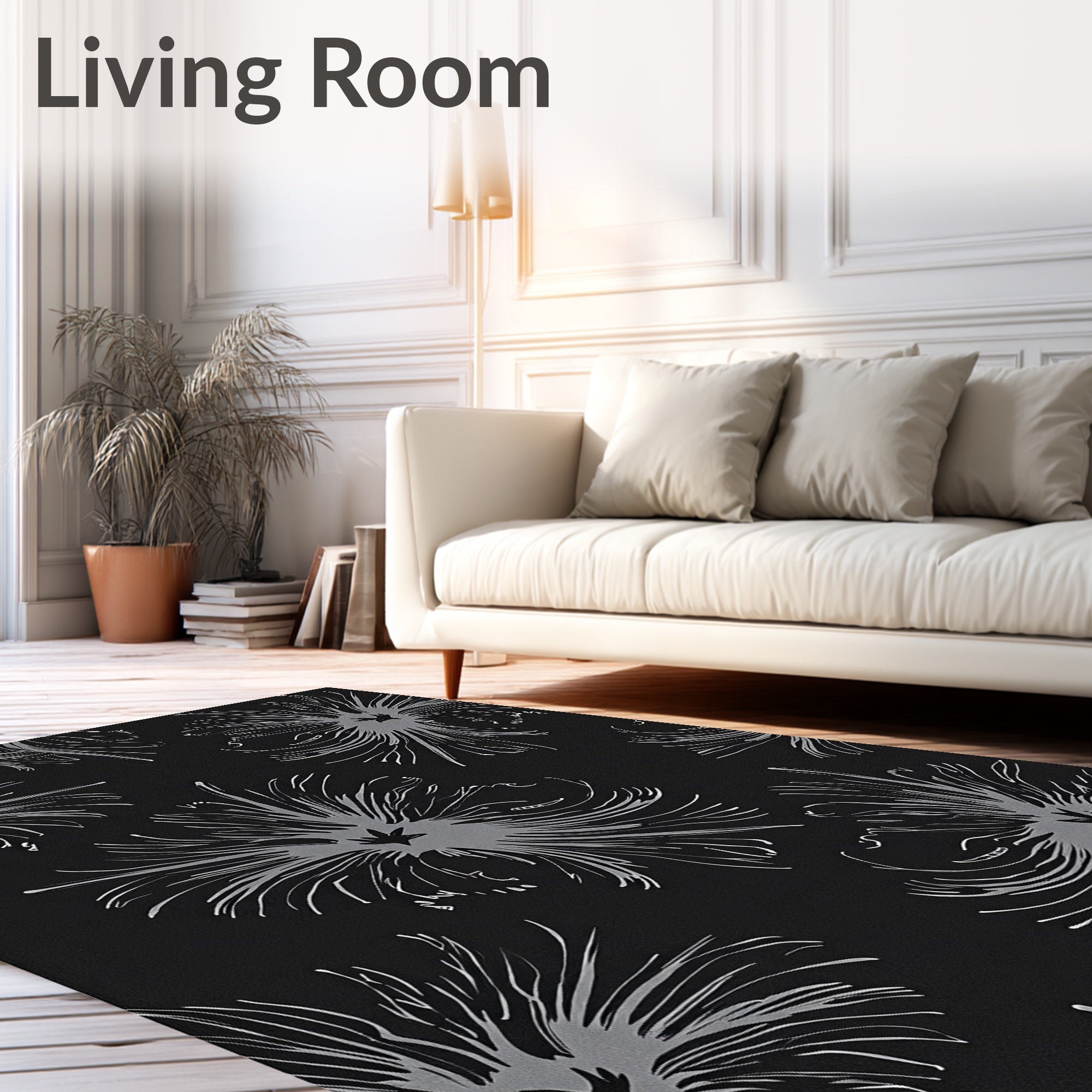 Abstract Gray Floral Black Pattern Rug