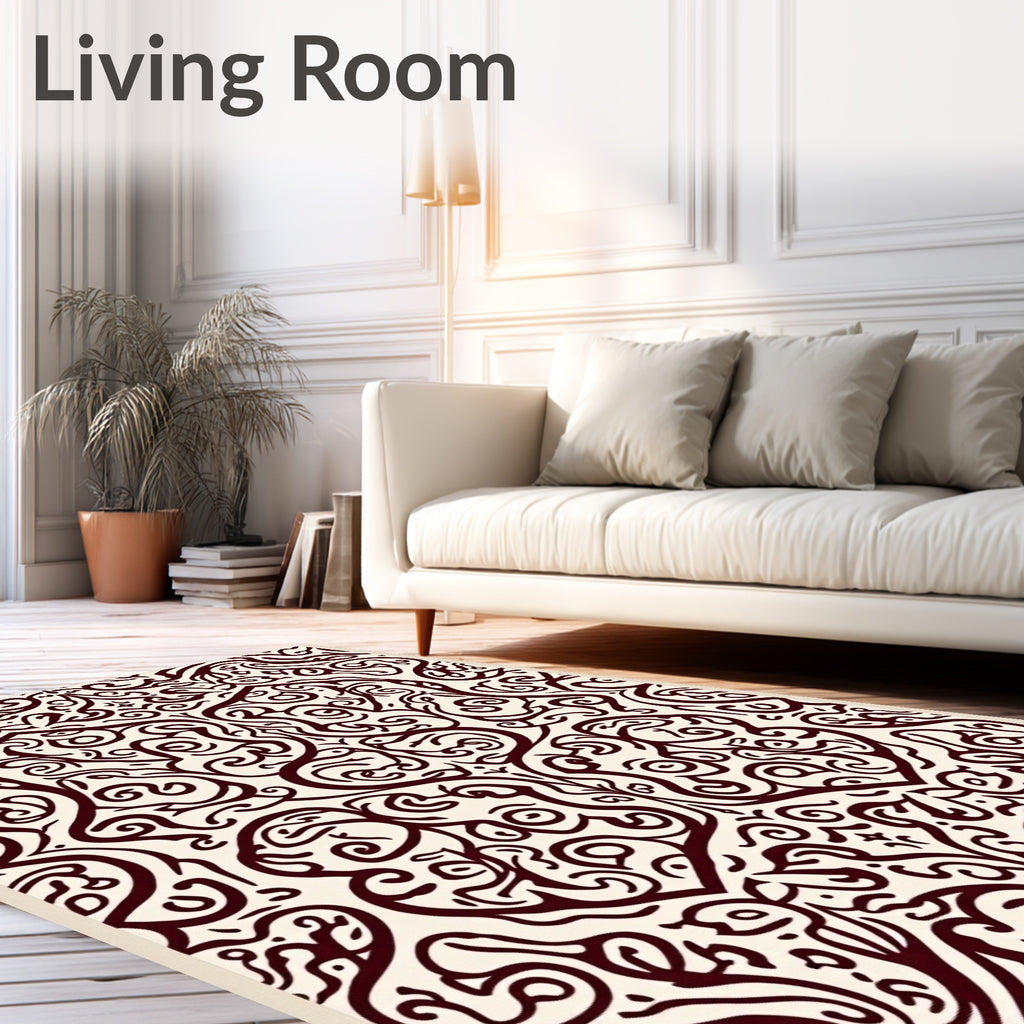 Ornate Swirling Burgundy Pattern Rug