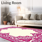 Ornate Pink Floral Border Design Rug