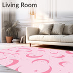 Pink Crescent Moon Star Pattern Rug