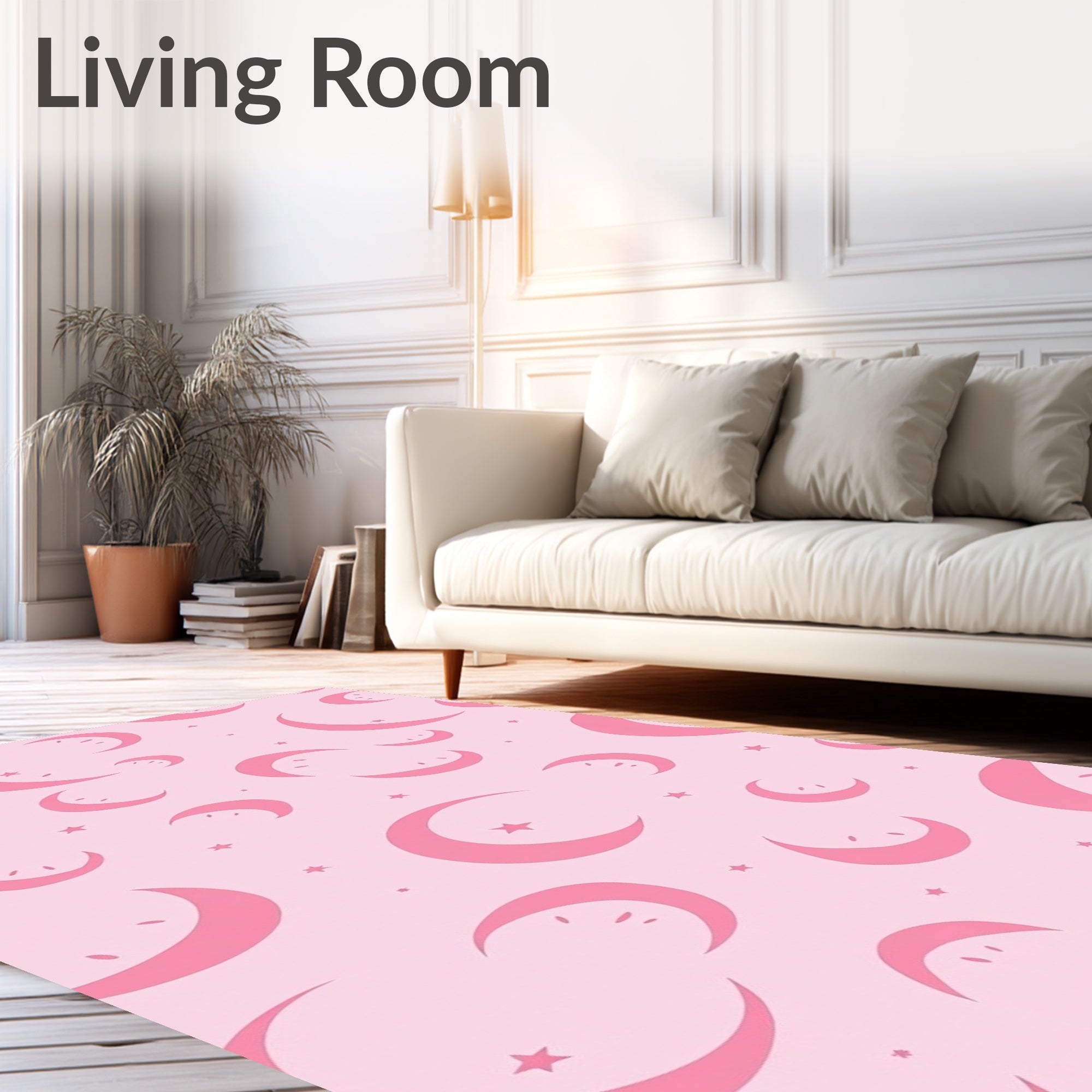 Pink Crescent Moon Star Pattern Rug