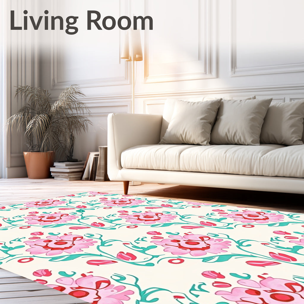 Floral Vines Pink Red And Teal Rug