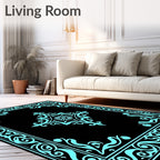 Classic Teal Floral Medallion Frame Rug