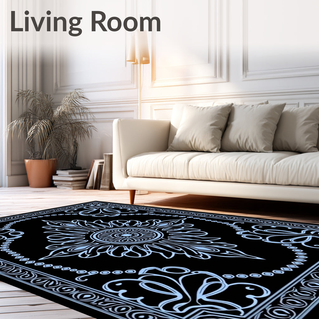 Intricate Blue Floral Mandala Pattern Rug