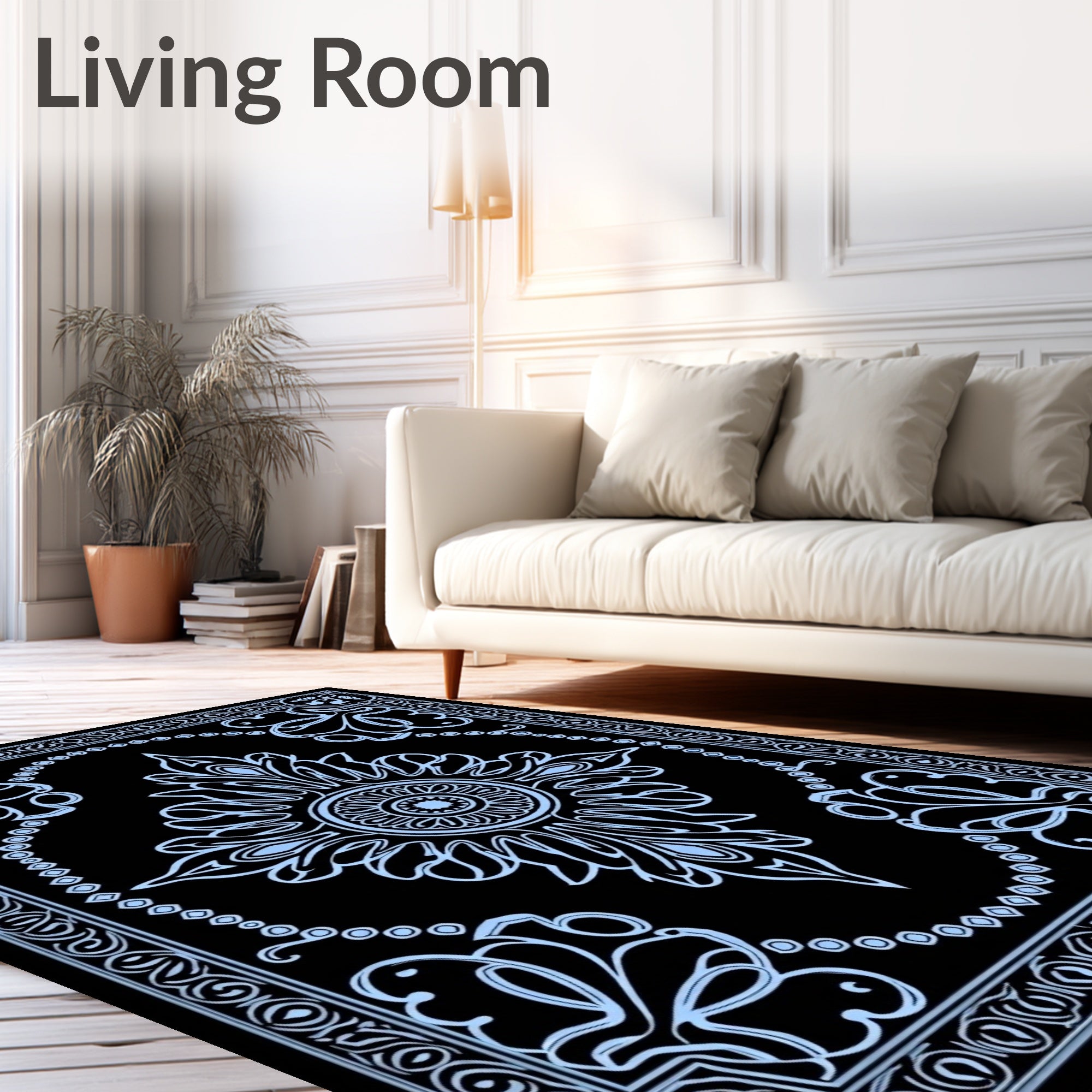 Intricate Blue Floral Mandala Pattern Rug