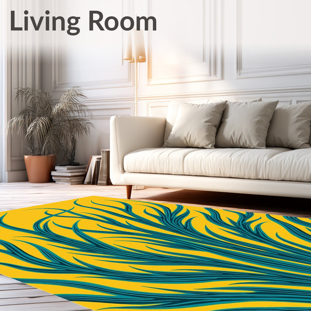 Abstract Teal Yellow Grass Pattern Rug