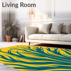 Abstract Teal Yellow Grass Pattern Rug