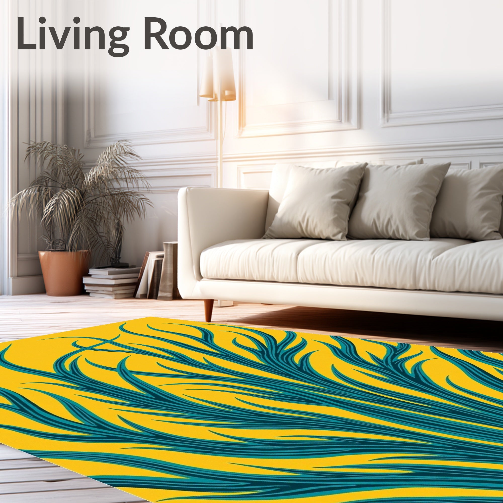 Abstract Teal Yellow Grass Pattern Rug