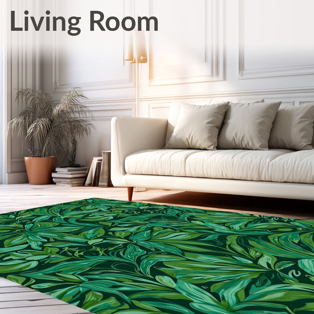 Verdant Jungle Leaf Pattern Rug