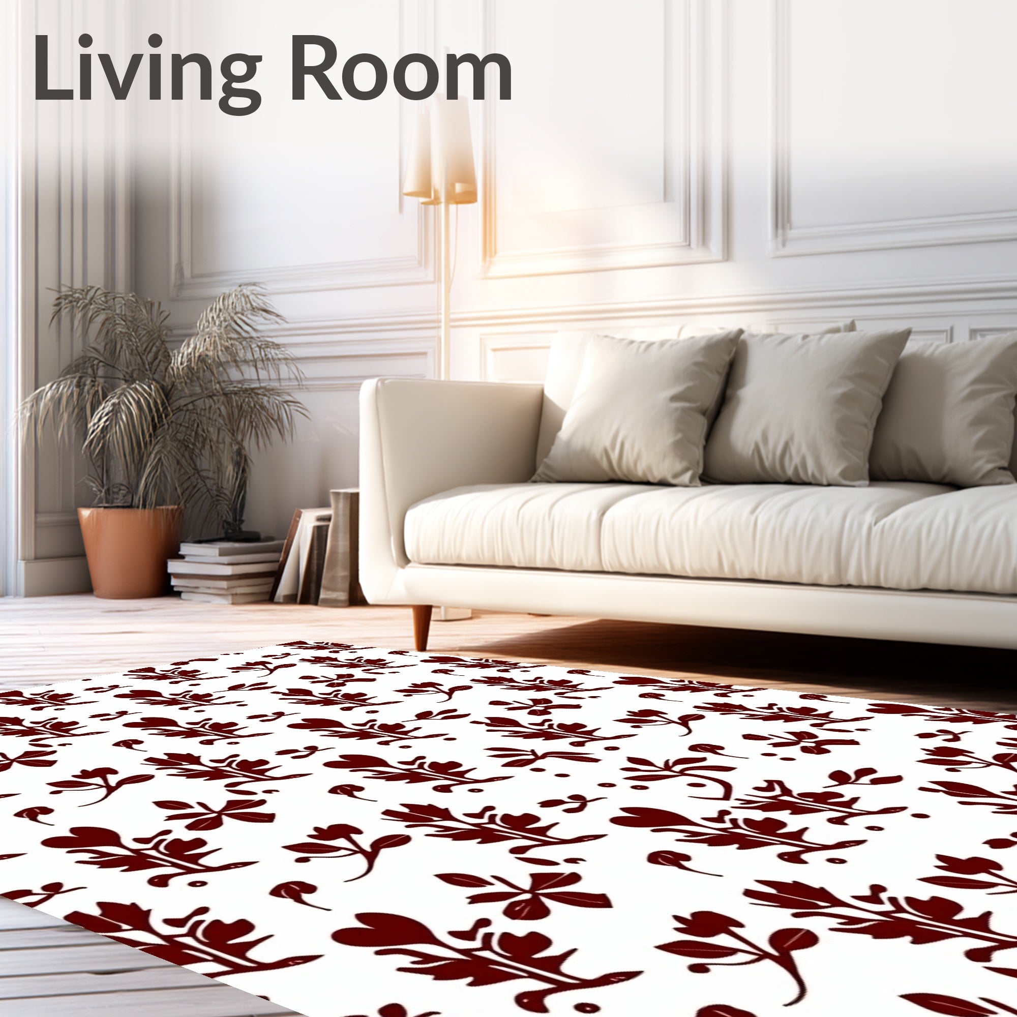 Stylized Branches Heart Botanical Motif Rug