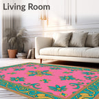 Pink Teal Gold Floral Medallion Rug
