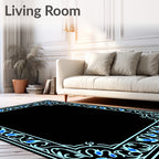 Intricate Floral Border With Blue Accents Rug