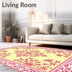 Pink Floral Medallion Yellow Background Rug