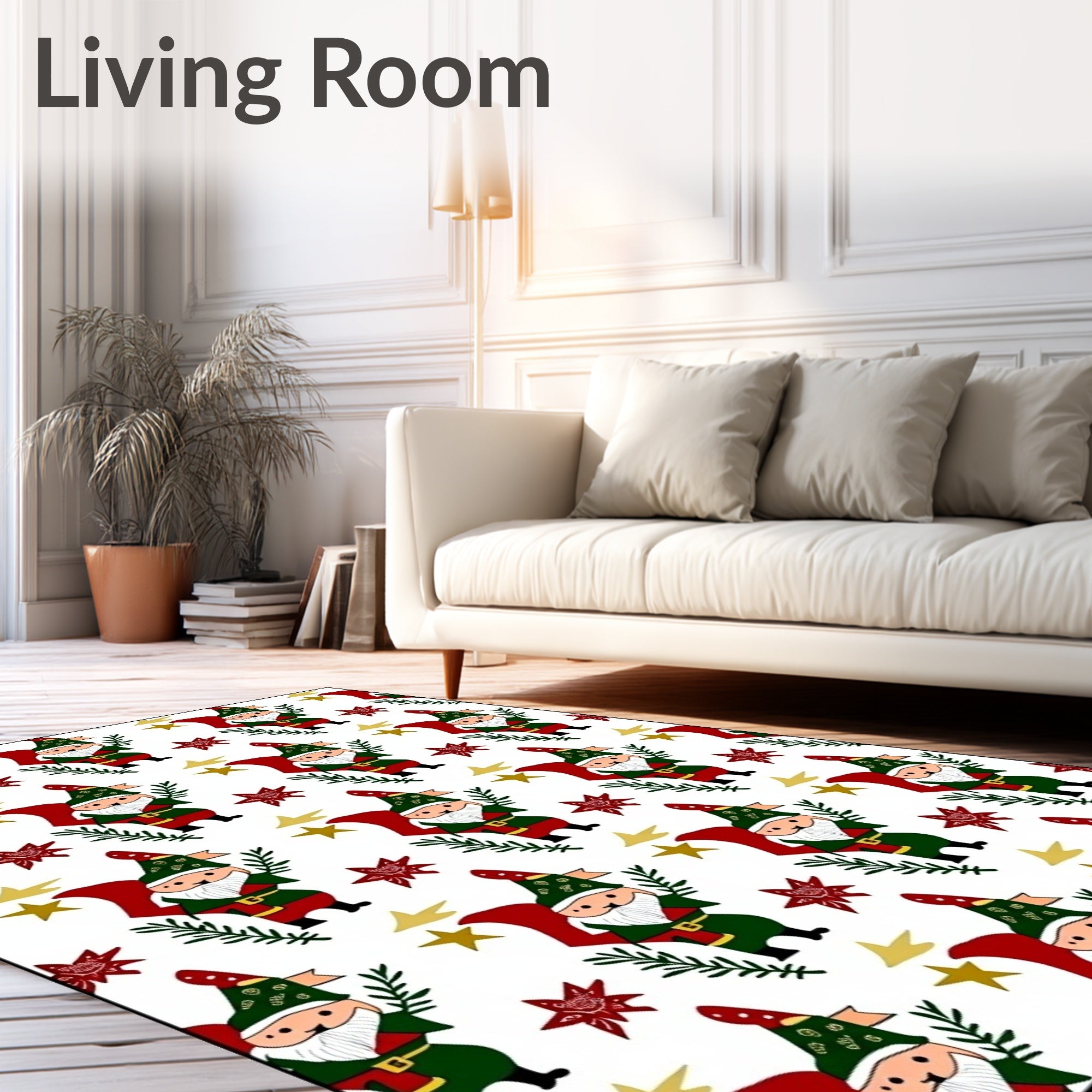 Festive Gnome With Red Bag Stars Rug