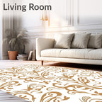 Golden Swirls Floral Vine Pattern Rug
