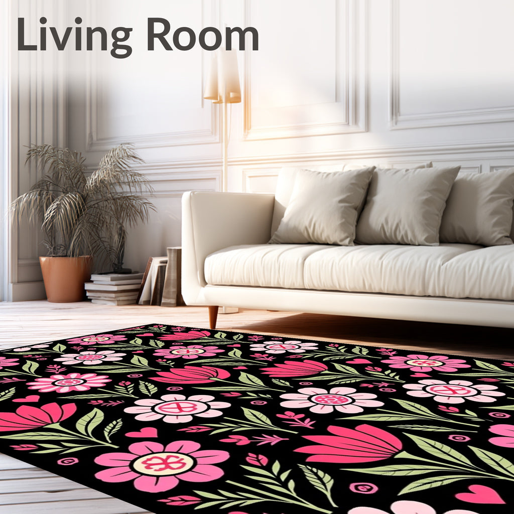 Floral Heart Meadow Pattern Rug
