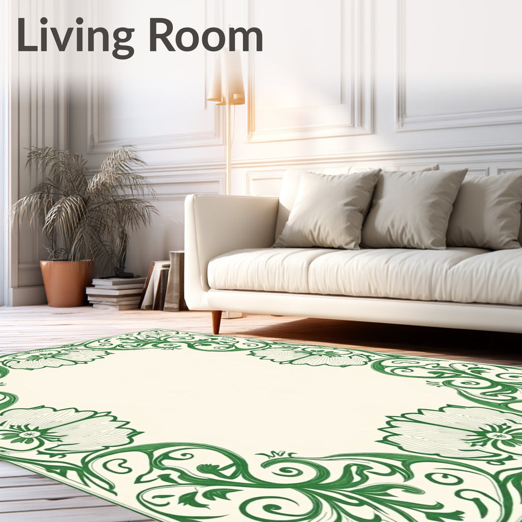 Green Floral Swirls Art Nouveau Rug