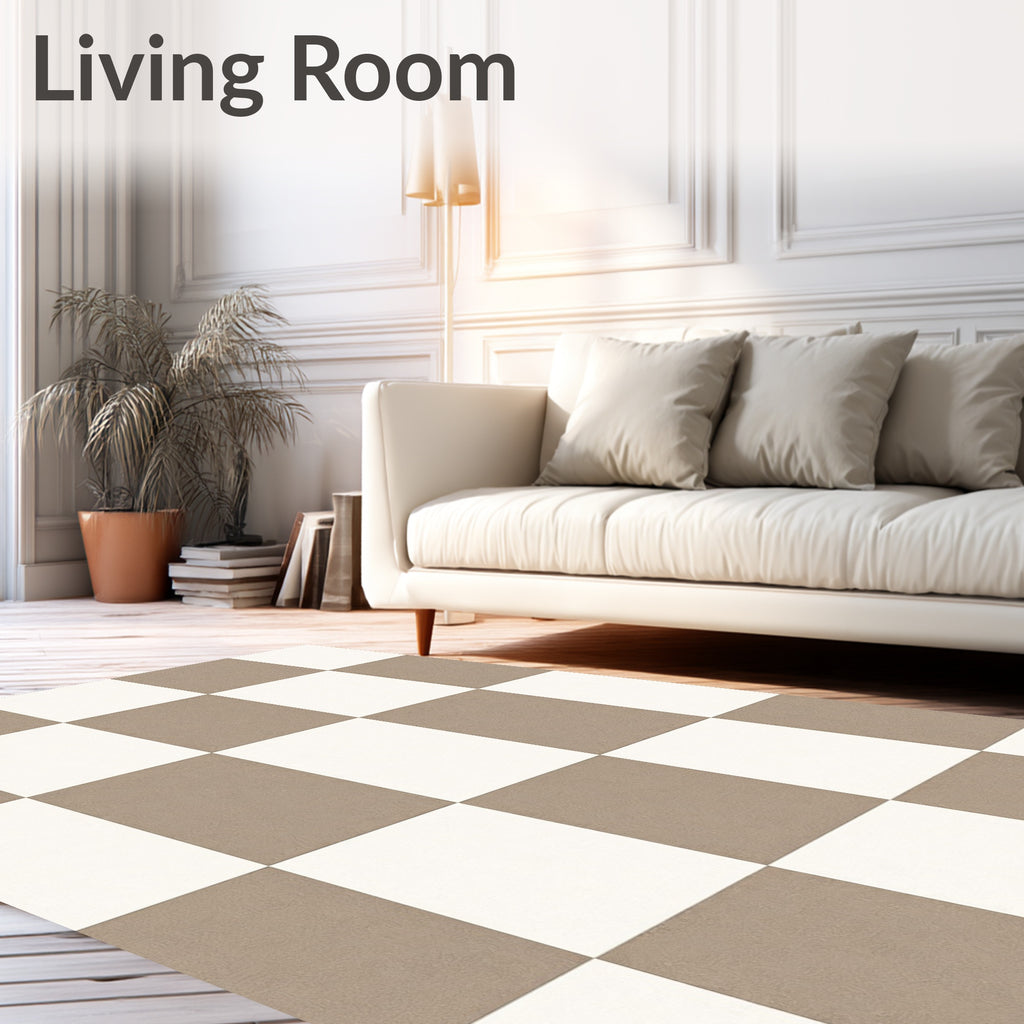 Classic Brown White Checkerboard Pattern Rug