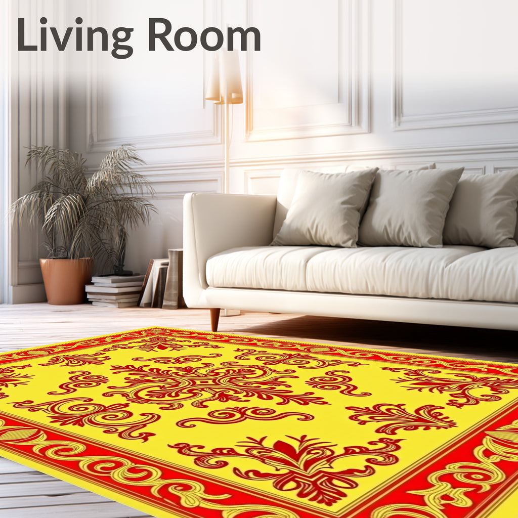 Elegant Red Floral Scroll Pattern Rug