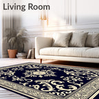 Ornate Damask Floral Ivory Pattern Rug