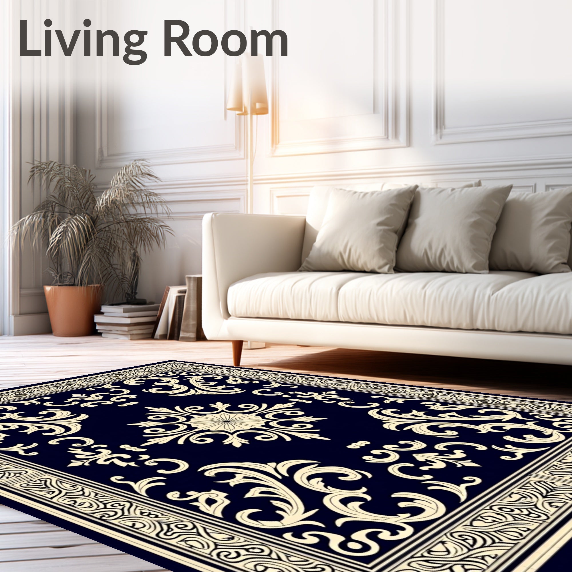 Ornate Damask Floral Ivory Pattern Rug