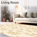 Delicate Floral Branch Patterned Golden Rug