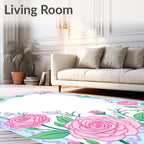 Pink Roses Butterfly Floral Border Rug