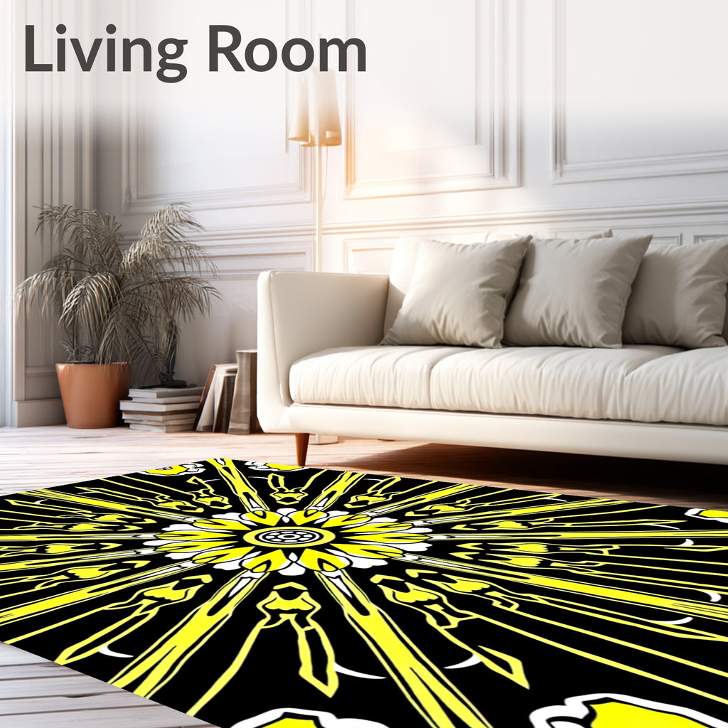 Yellow Sunburst Geometric Art Rug