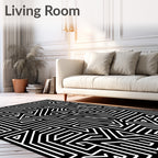 Geometric Labyrinth Black White Pattern Rug