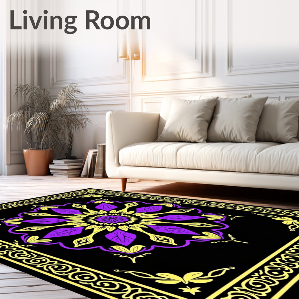 Vibrant Purple Yellow Mandala Design Rug