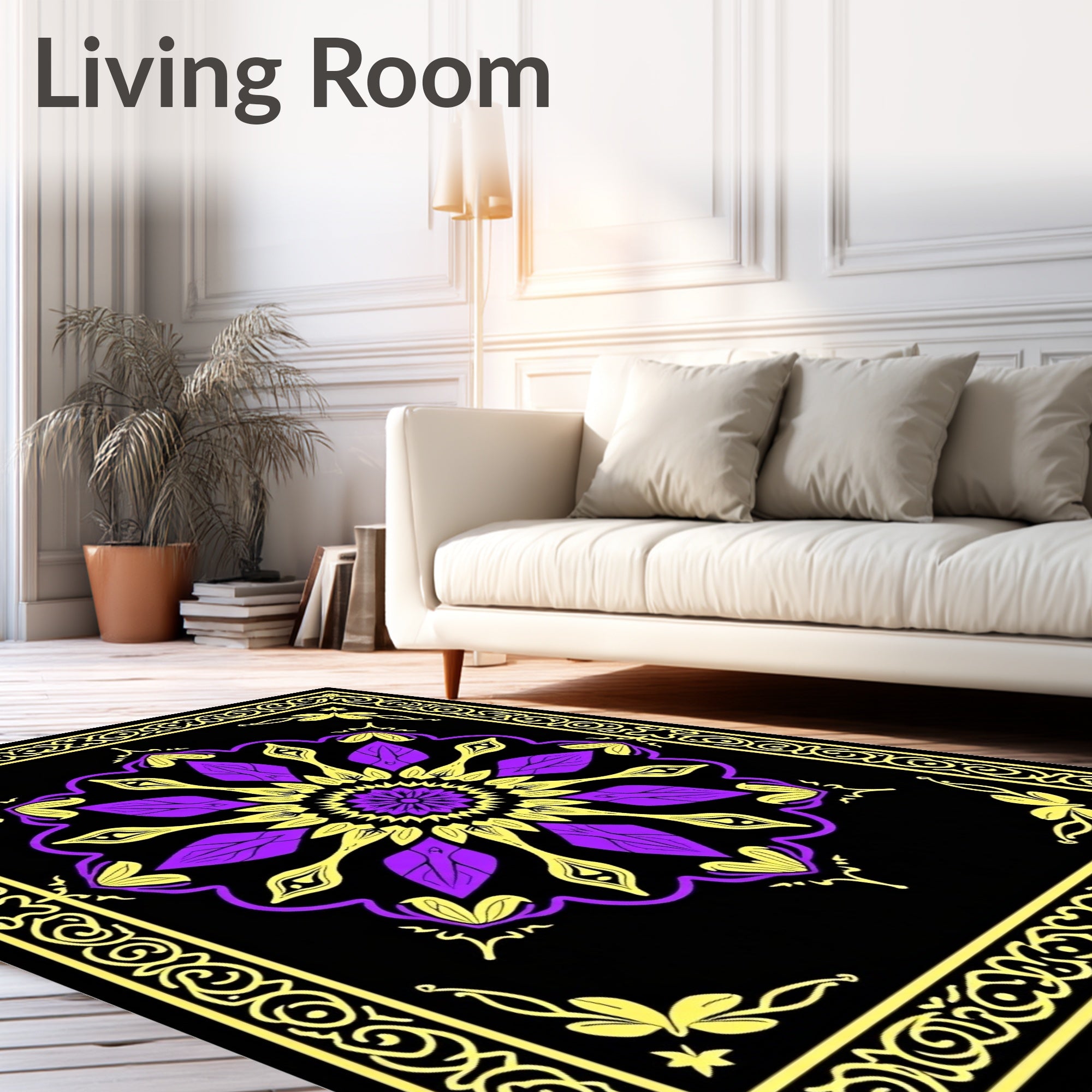 Vibrant Purple Yellow Mandala Design Rug