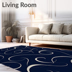 Elegant Swirl Pattern Navy Rug